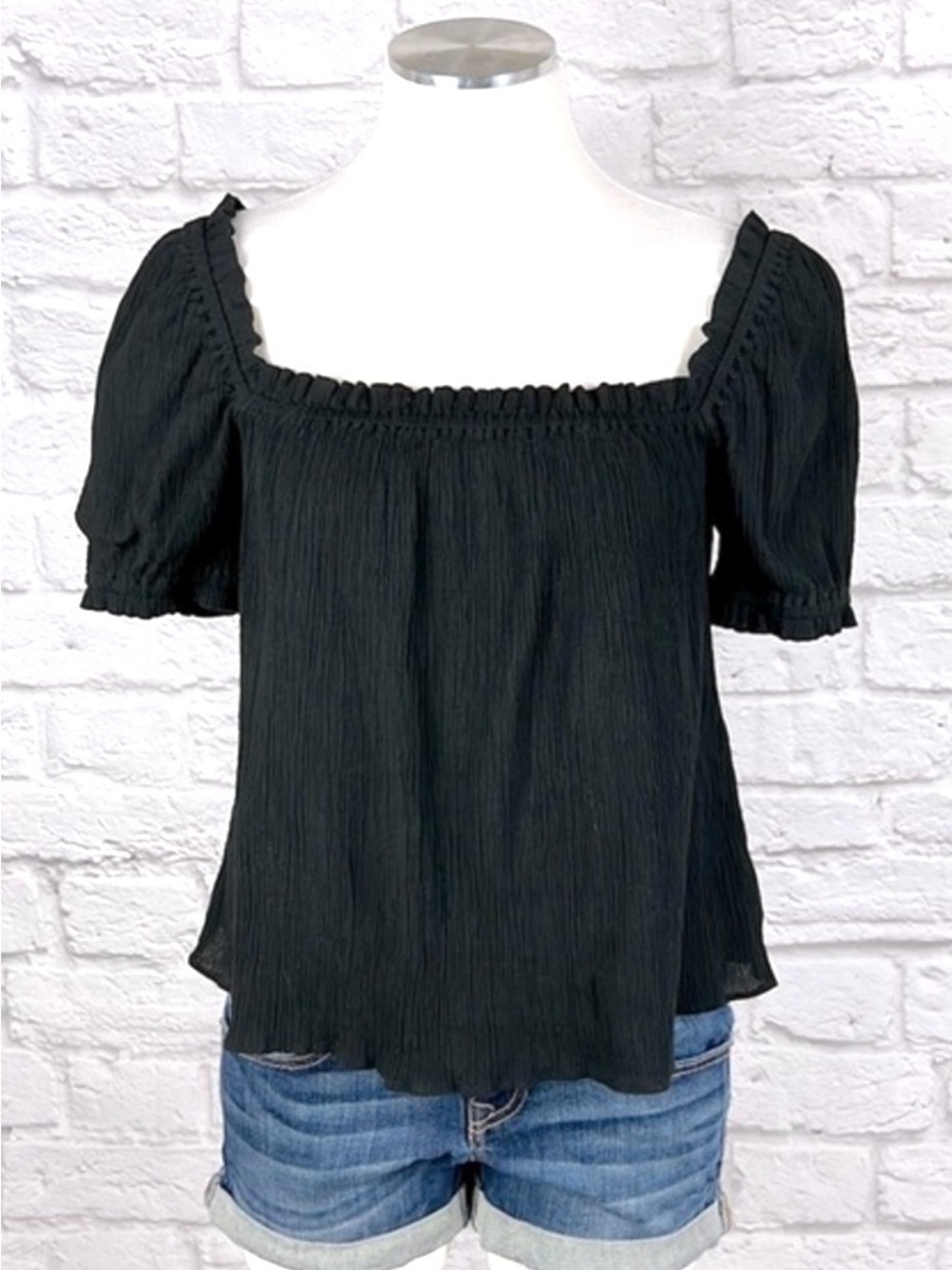 Reformation Black Off Shoulder Top Small Organic Cotton Peasant Blouse Boho